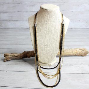 Handcrafted Women's Long Chain Necklace Artisan Jewelry Black Gold